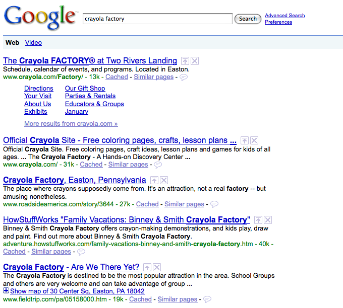 crayola factory search on google