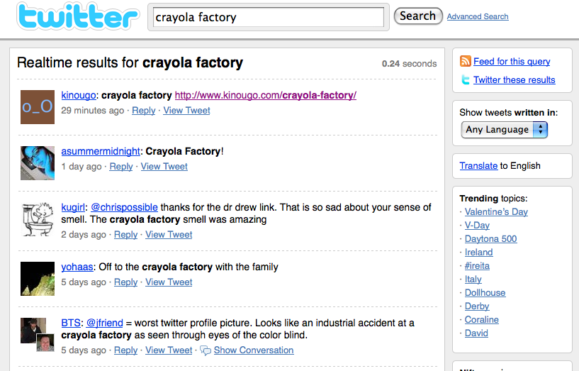 crayola factory search on twitter