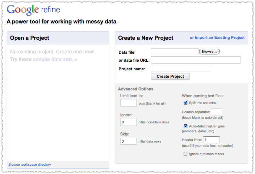 Start a Google Refine Project