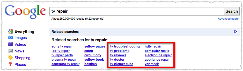 google related searches for tv repair