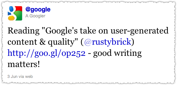 Google Good Spelling Tweet