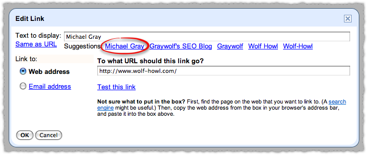 Google Scribe Link Suggestions for Wolf Howl