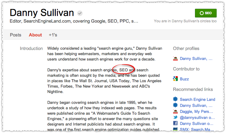 Google+ Danny Sullivan Profile Updated