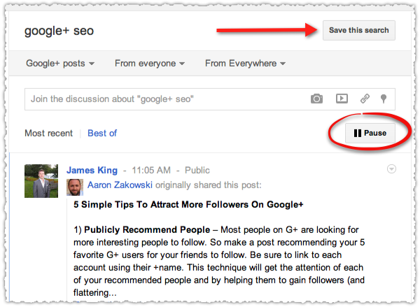 Google+ Real Time Results