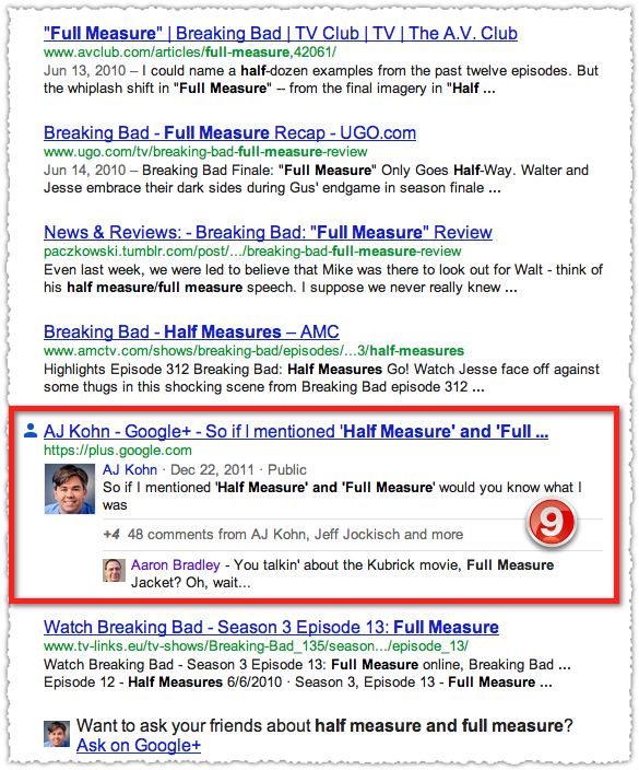 Search+ Native Google+ Personalized Results