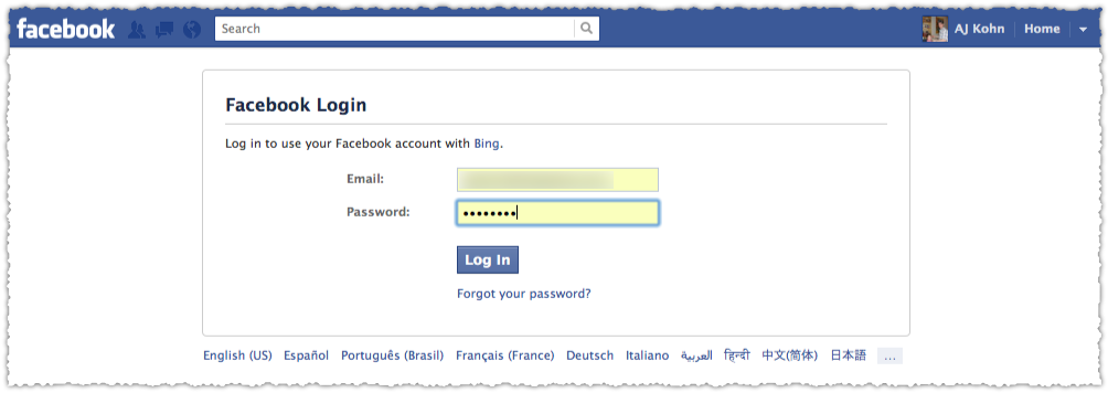 Facebook Login for Bing Linked Pages