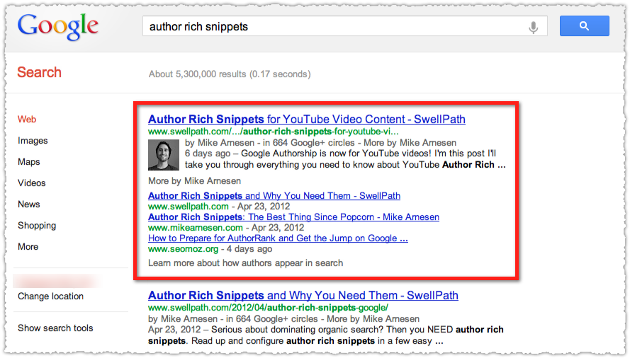 Google Authorship Result Using Article Name Only