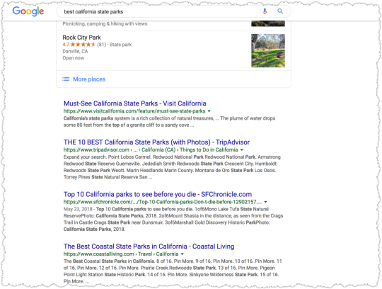 Query Results for Best California State Parks