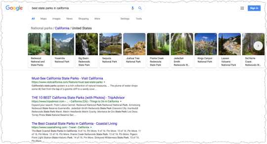 Query Results for Best State Parks in California